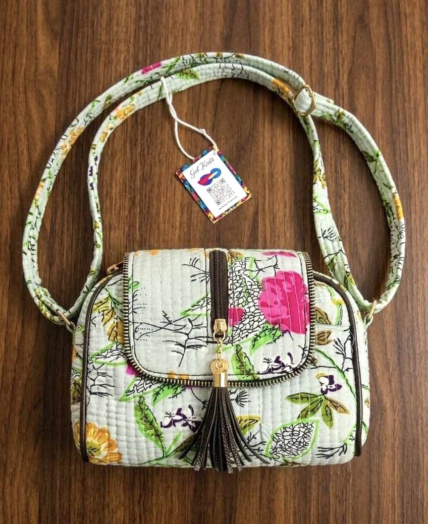 Sage Floral Block Print Quilted Sling Bag